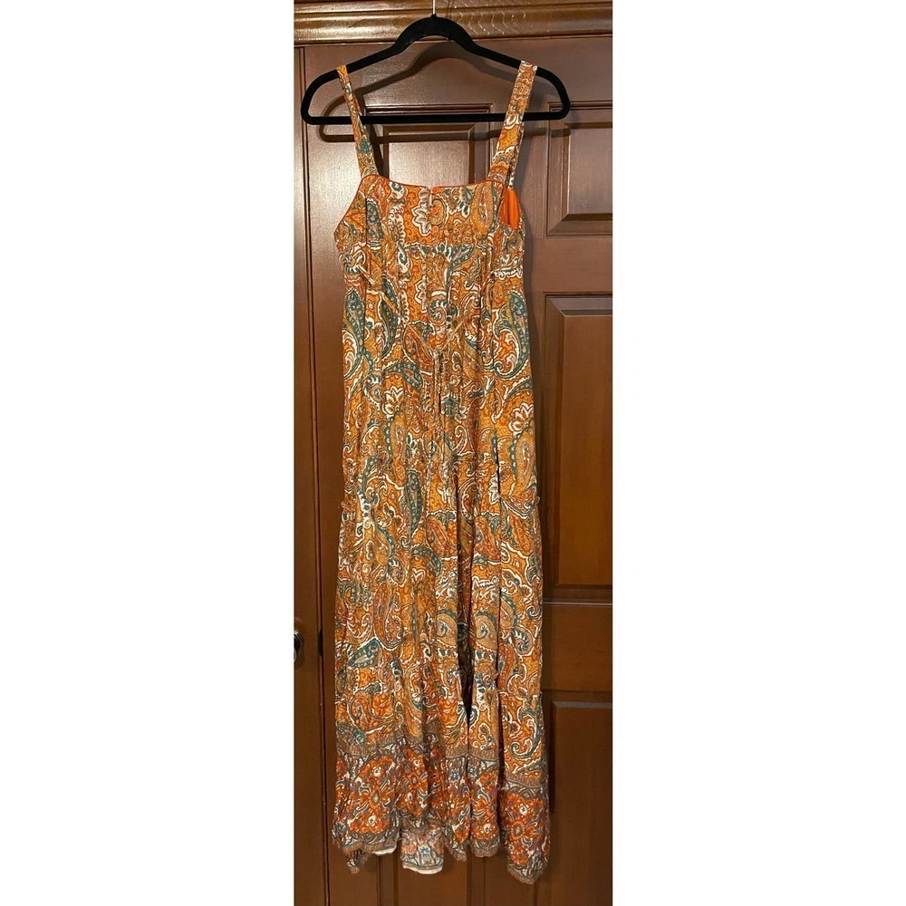Alejandra Orange Paisley Tiered Maxi Dress In Ivory/Orange Medium - Picture 8 of 10